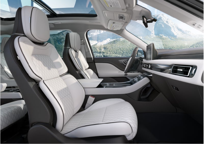 The interior of a Lincoln Aviator® Black Label model is shown in the Chalet theme | Thornhill Lincoln in Chapmanville WV