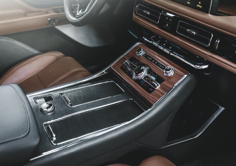 The front center console of a 2024 Lincoln Aviator® SUV is shown | Thornhill Lincoln in Chapmanville WV