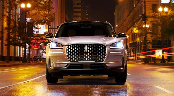 The striking grille of a 2024 Lincoln Corsair® SUV is shown. | Thornhill Lincoln in Chapmanville WV
